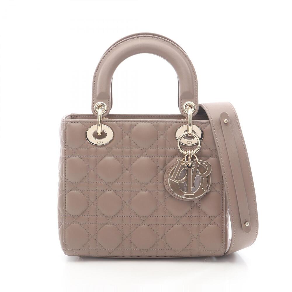 Christian Dior Lady Cannage Handbag Leather Beige
